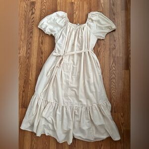 Nordstrom Tiered Blouson Sleeve Cotton and Silk Beige Maxi Dress